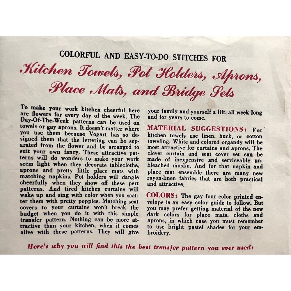 Vogart iron on transfers 215 a flower a day for your kitchen 1950s - Picture 4 of 5